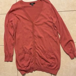 Ellos Coral/red Button Down Cardigan. Size M 14/16